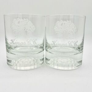 1992 Sterling Crystal Cut Glass 2 Golf Double Old Fashion Glasses Kings C.C. EUC
